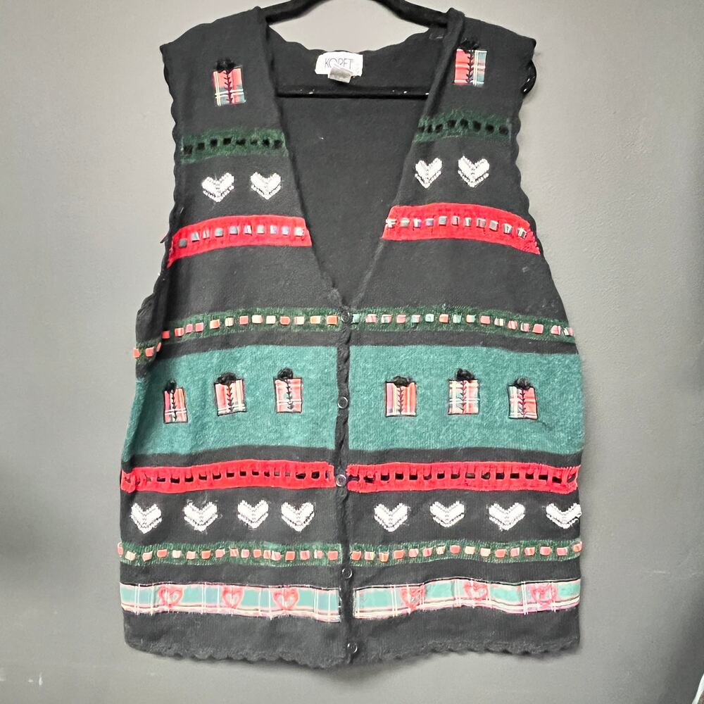 vintage 2XL women's plus size Christmas v neck  sweater vest green black red